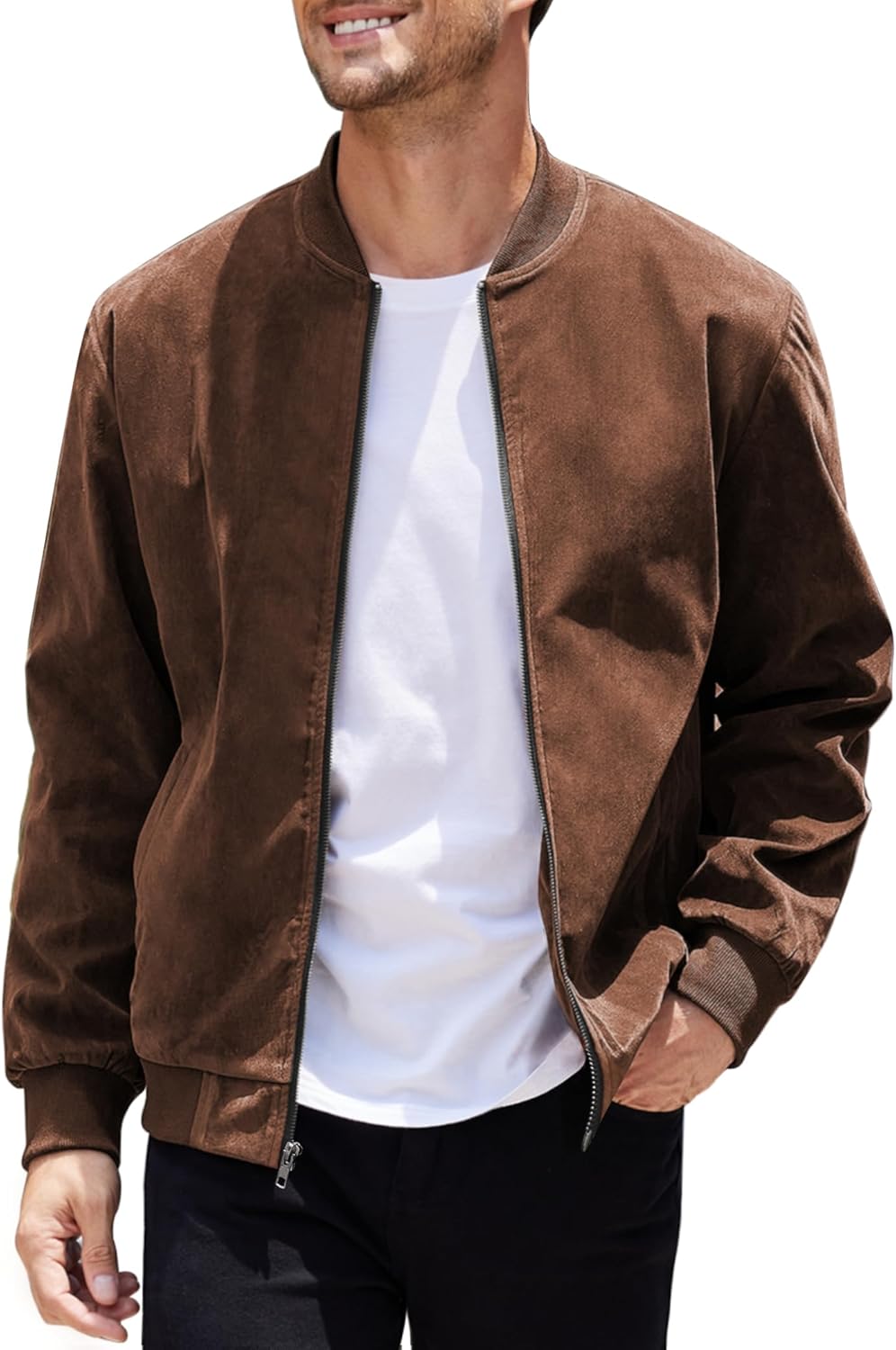 Men’s Casual Varsity Jacket Vintage Lightweight Suede Bomber Jackets