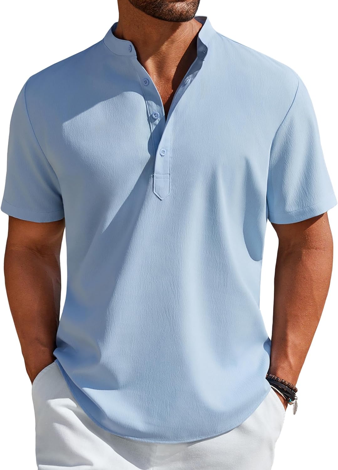 Men’s Henley Shirt Short Sleeve Casual T-Shirt Summer Beach Hippie Henley Tee Shirt