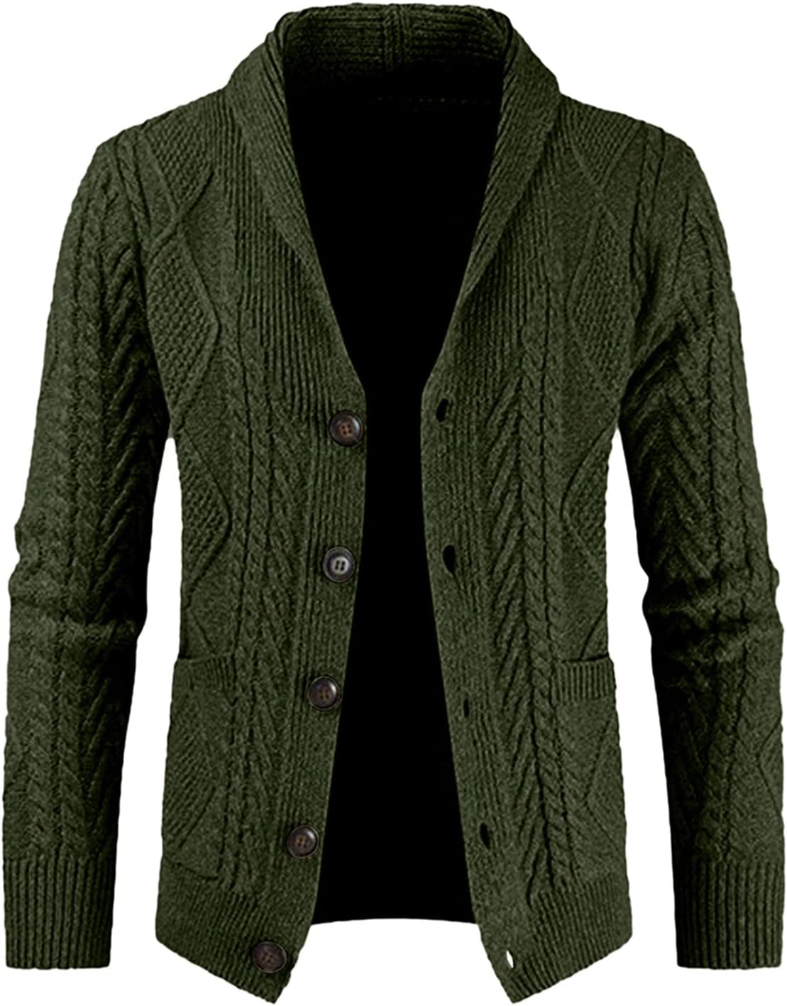 Men’s Casual Long Sleeve Shawl Collar Buttons Down Cable Knit Cardigan Sweater with Pockets